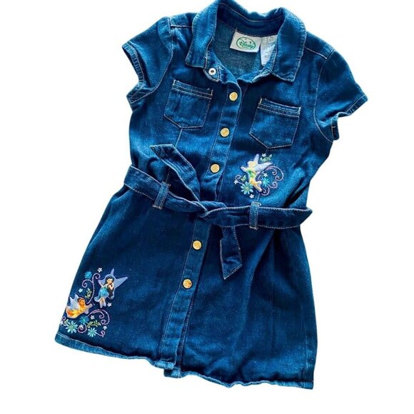 Vintage Disney Tinkerbell Fairies Denim Snap and Tie Front Dress Size 6 - Picture 2 of 6